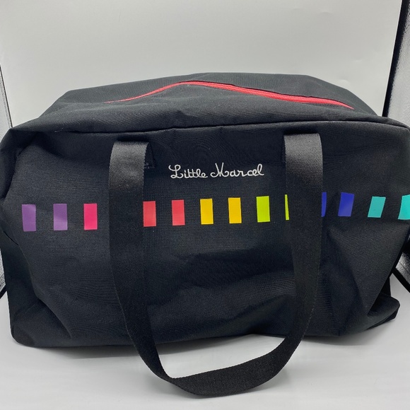 Little Marcel Black with Multicolour Band 48hr Canvas Fabric travel tote bag - Picture 1 of 5